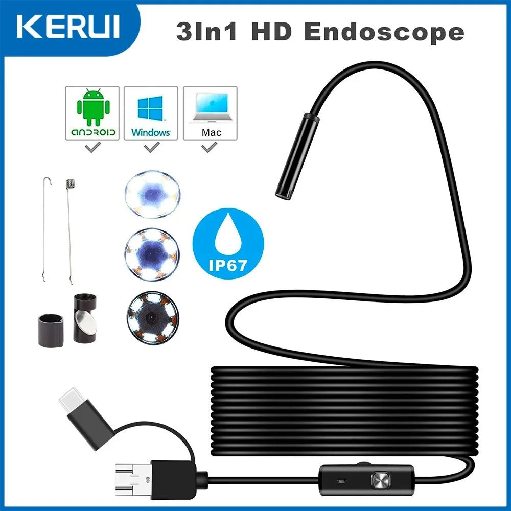 KERUI 3In1 Endoscope Camera For Android And PC With 7mm IP67 Waterproof - stepyours.com