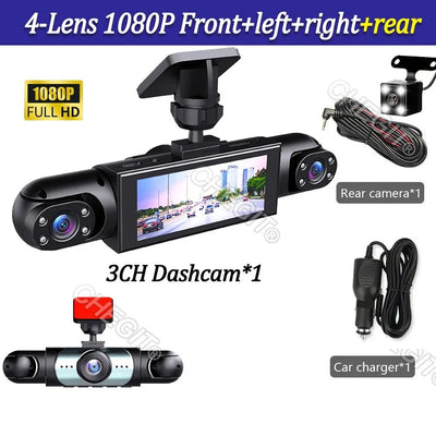 4 Lens Car DVR 360 Degree Dash Cam 1080P Front Left Right Rear View Camera - stepyours.com
