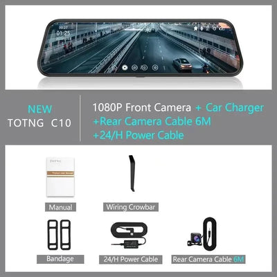 10 Inch Car Touch Screen Rear View Mirror Dash Cam Front And Rear Cameras - stepyours.com