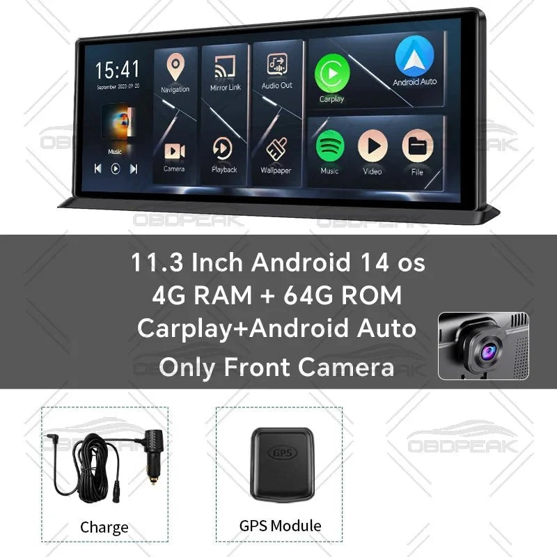 K60 Pro 11.3 Android 14 Screen GPS CarPlay Android Auto Dash Cam 1080P RearView - stepyours.com