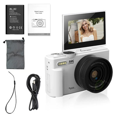 Ourlife Compact 5K Digital Camera With 18X Zoom 75MP 180 Flip Screen WiFi - stepyours.com