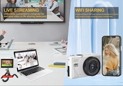 Compact 4K Digital Camera With 18X Zoom 180 Degree Flip Screen WiFi Vlog Cam - stepyours.com