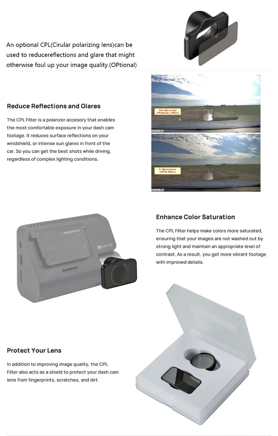 CPL Filter For 70mai A810 RC12 RC24 Rear Cameras Compatible - stepyours.com