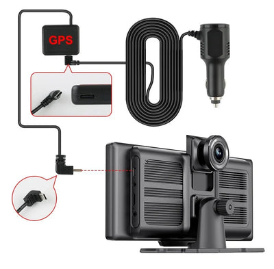 4K Dash Cam CarPlay Android Auto 350 Degree Rotating Lens GPS Bluetooth 7 Inch - stepyours.com