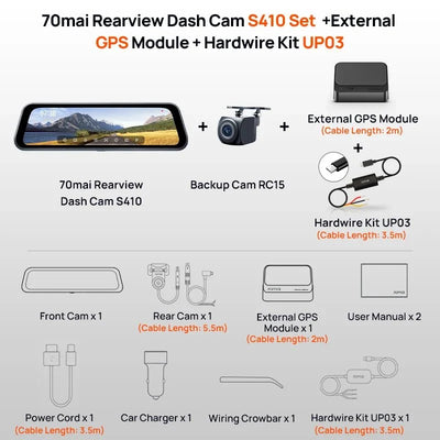 70mai S410 Rearview Dash Cam 2K Front 1080P Mirror - stepyours.com