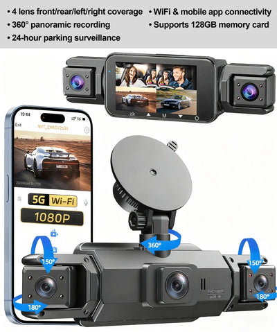 4 Channel WiFi Dash Cam DVR For Cars Front And Rear Interior 360 Parking 24h - stepyours.com