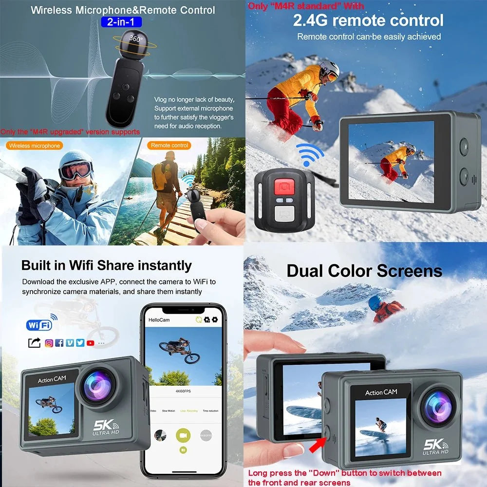HUAFANT M4R Action Camera 5K 4K60FPS Waterproof 30m IPS Touch LCD 5X Zoom - stepyours.com