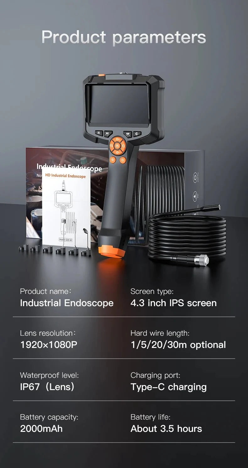 Industrial Endoscope Camera 4.3 Dual Lens 1080P - IP67 Waterproof Borescope - stepyours.com