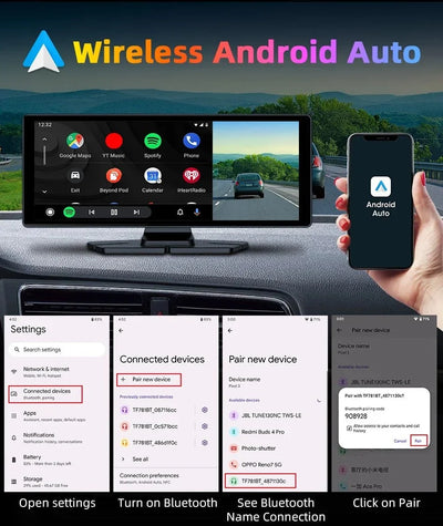 4K Dash Cam With Wireless CarPlay Android Auto GPS 7 Inch Or 10.26 Inch - stepyours.com