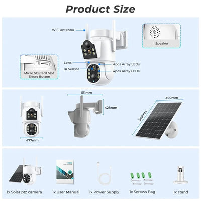 Solar IP Camera Dual Lens PTZ WiFi Outdoor Security Camera 8MP Solar Powered - stepyours.com