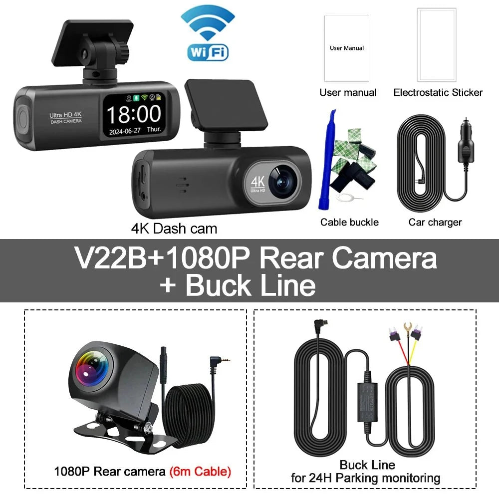 Kocam UHD 4K Dash Cam Dual Lens Front And Rear WiFi GPS 24H Parking Monitor - stepyours.com