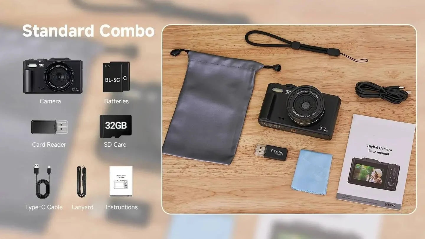 Amorus 75MP Digital Camera 5.7K Video 18x Zoom WiFi Vlog Camera - stepyours.com