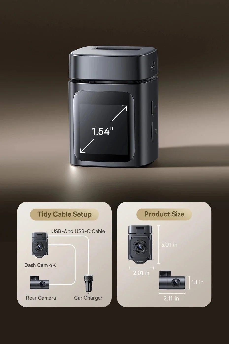 Baseus VD1 Pro 4K Dash Cam With Sony Sensor ADAS GPS WiFi6 STARVIS Night Vision - stepyours.com