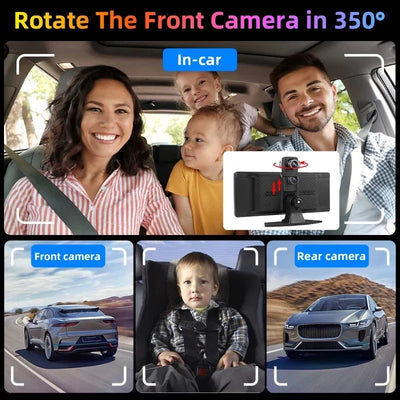 4K Dash Cam CarPlay Android Auto 350 Degree Rotating Lens GPS Bluetooth 7 Inch - stepyours.com