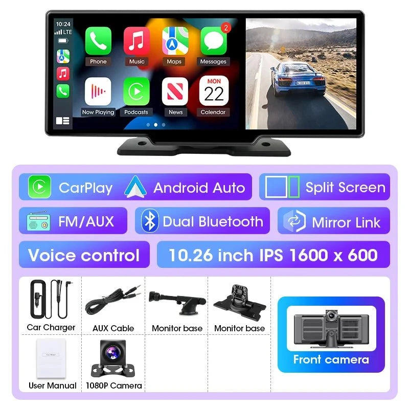 11.26 Inch 4K Dual Lens Dash Cam With Wireless CarPlay Android Auto GPS WiFi - stepyours.com