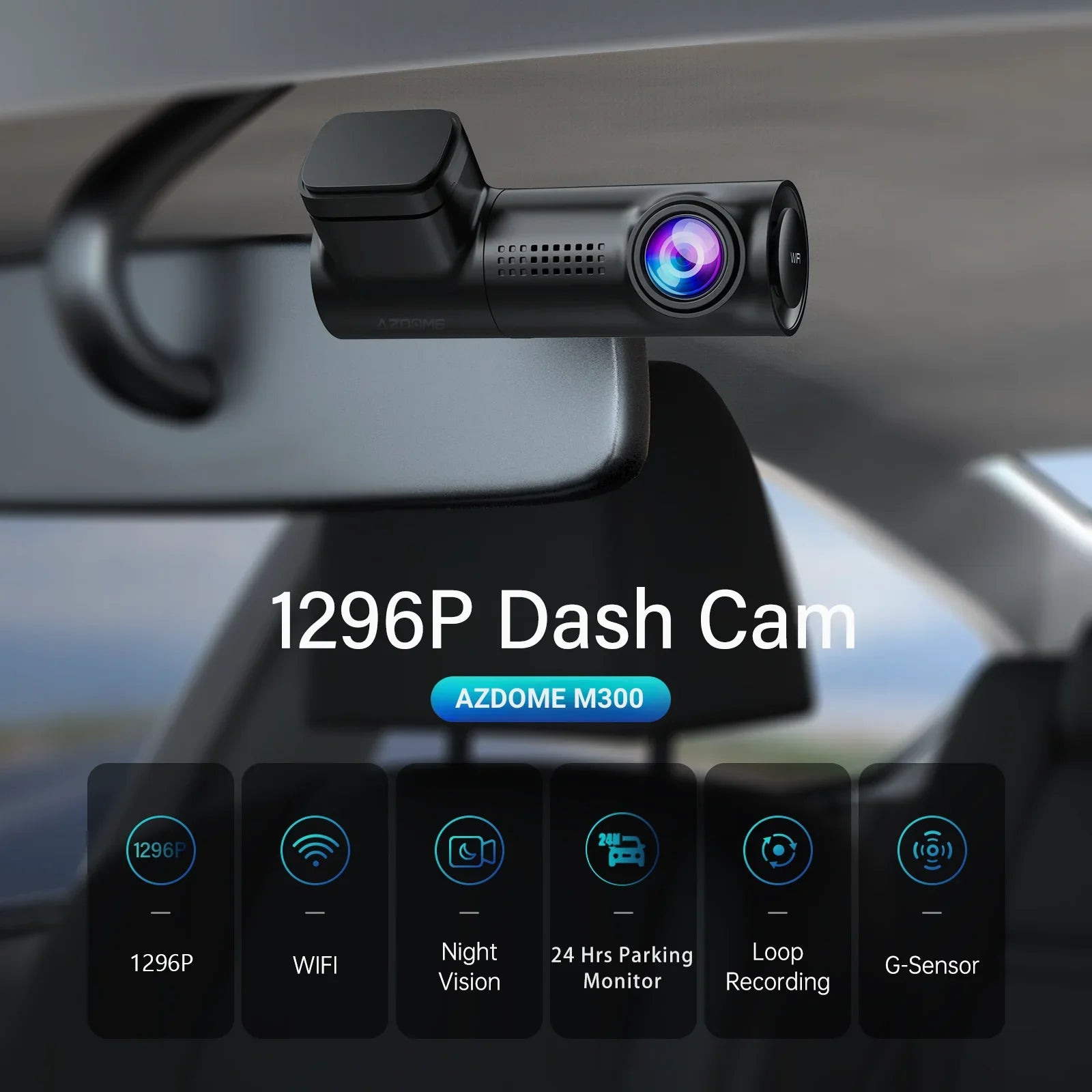 AZDOME 1296P WiFi Dash Cam Night Vision Loop Recording GSensor Parking Monitor - stepyours.com