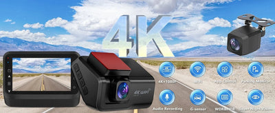 Kocam 4K UHD Dash Cam Dual Lens WiFi Night Vision Front And Rear Parking Monitor - stepyours.com