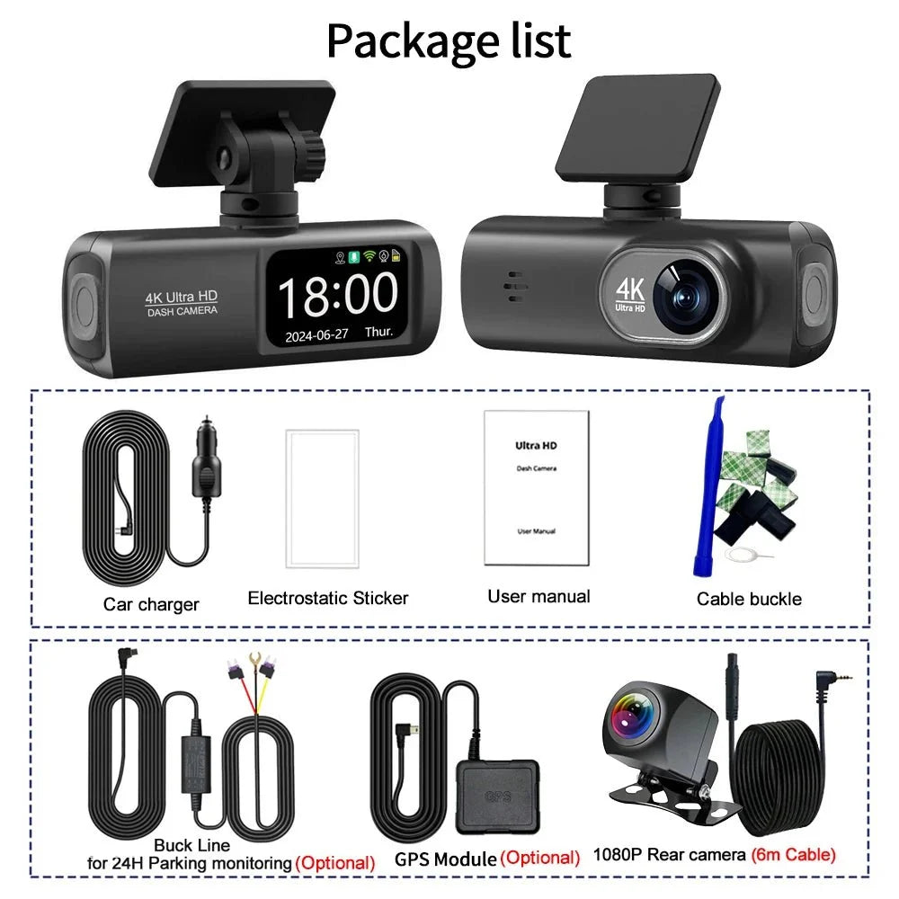 Kocam UHD 4K Dash Cam Dual Lens Front And Rear WiFi GPS 24H Parking Monitor - stepyours.com