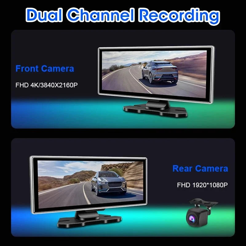 11.26 Inch 4K Dual Lens Dash Cam With Wireless CarPlay Android Auto GPS WiFi - stepyours.com