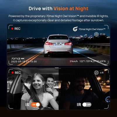 70mai T800E 4K Dash Cam 3 Channel Car DVR With Rear And Interior 1080P HDR GPS - stepyours.com