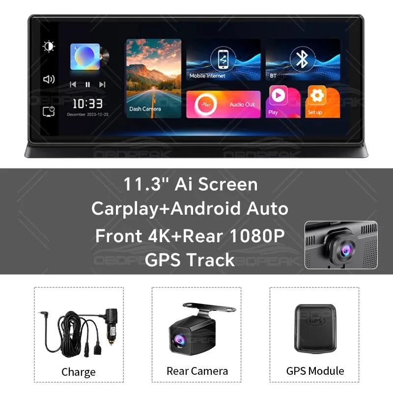 K2 Pro Dash Cam 11.3 Inch 4K 2160P GPS Wireless CarPlay Dual Lens - stepyours.com
