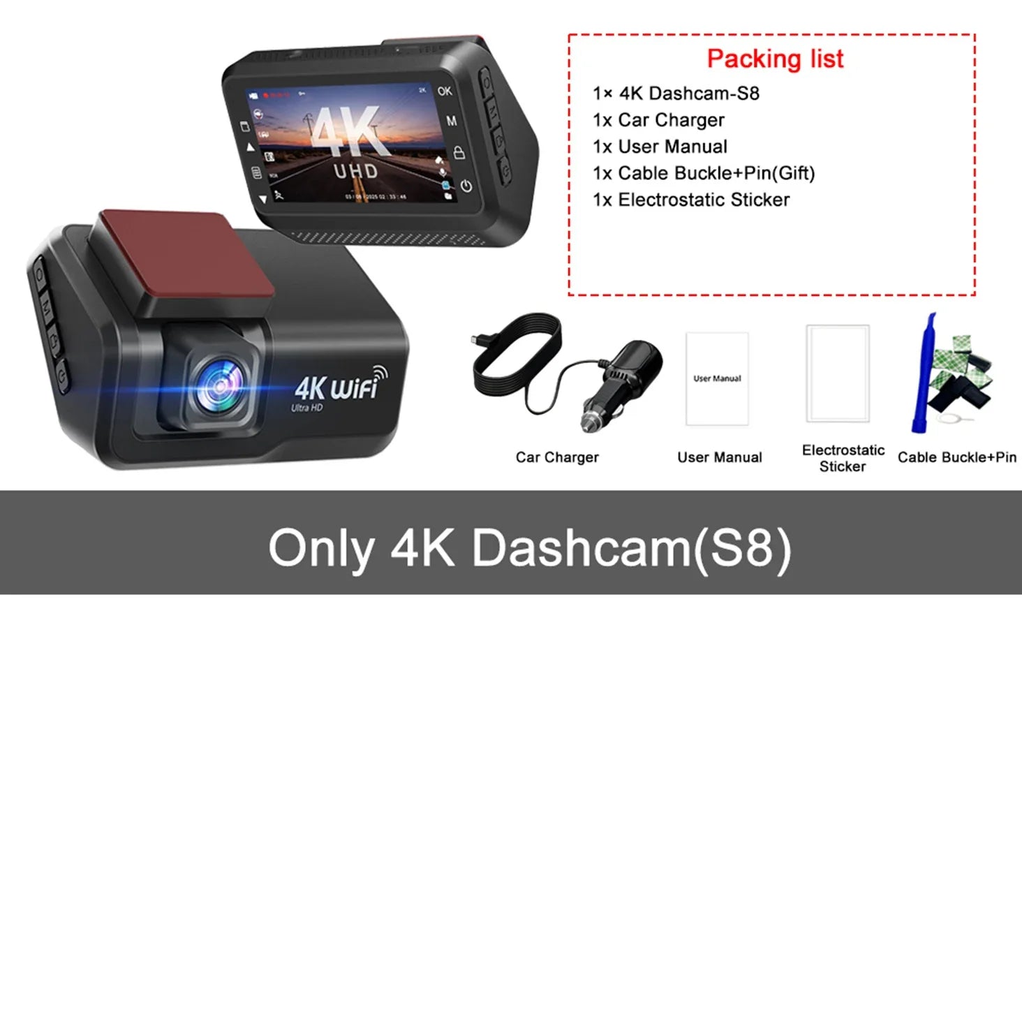 Kocam 4K UHD Dash Cam Dual Lens WiFi Night Vision Front And Rear Parking Monitor - stepyours.com
