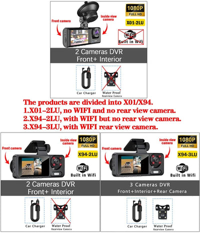 Triple Lens WiFi Dashcam Two Three Channel 1080P Night Vision Front And Rear - stepyours.com