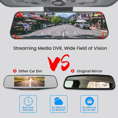 ACCEO Car DVR 10 Inch Rear View Mirror Dash Cam With WiFi 2K Front 1080P Rear - stepyours.com