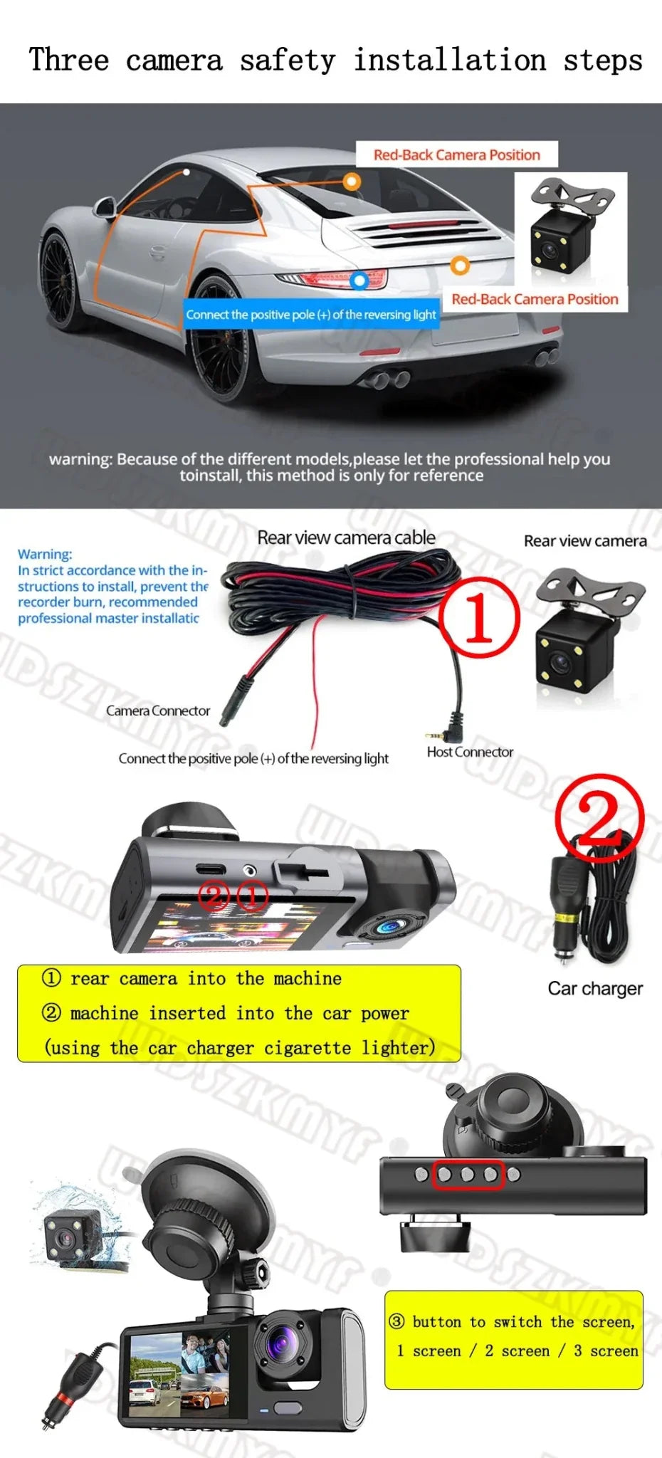 1080P Car Dash Cam 2 To 3 Camera Front And Rear Video Recorder Night Vision - stepyours.com
