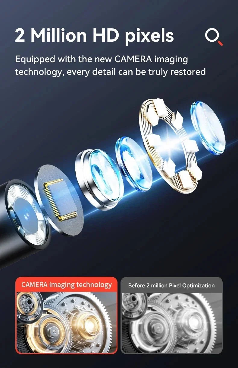 Two - Way 360 Rotating Borescope - 1080P Camera With Light 6mm Probe Hooks - stepyours.com