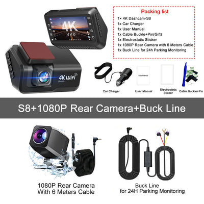 Kocam 4K UHD Dash Cam Dual Lens WiFi Night Vision Front And Rear Parking Monitor - stepyours.com