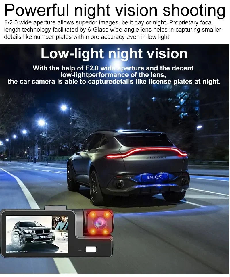 3 Channel WiFi Car DVR 1080P Front Inside Rear 170 Degree Night Vision G Sensor - stepyours.com
