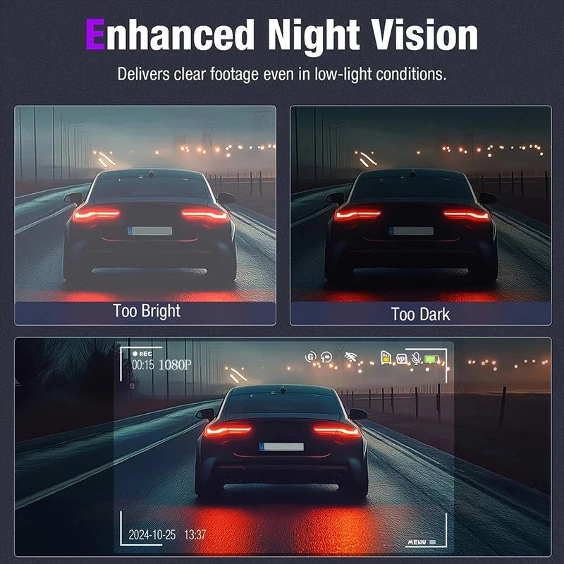 Triple Lens WiFi Dashcam Two Three Channel 1080P Night Vision Front And Rear - stepyours.com