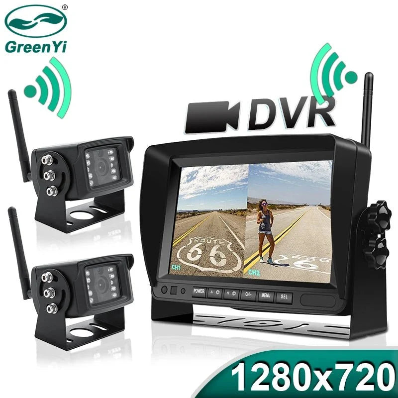 GreenYi 7 Inch 1280x720 AHD Wireless Truck DVR Monitor With Night Vision Camera - stepyours.com