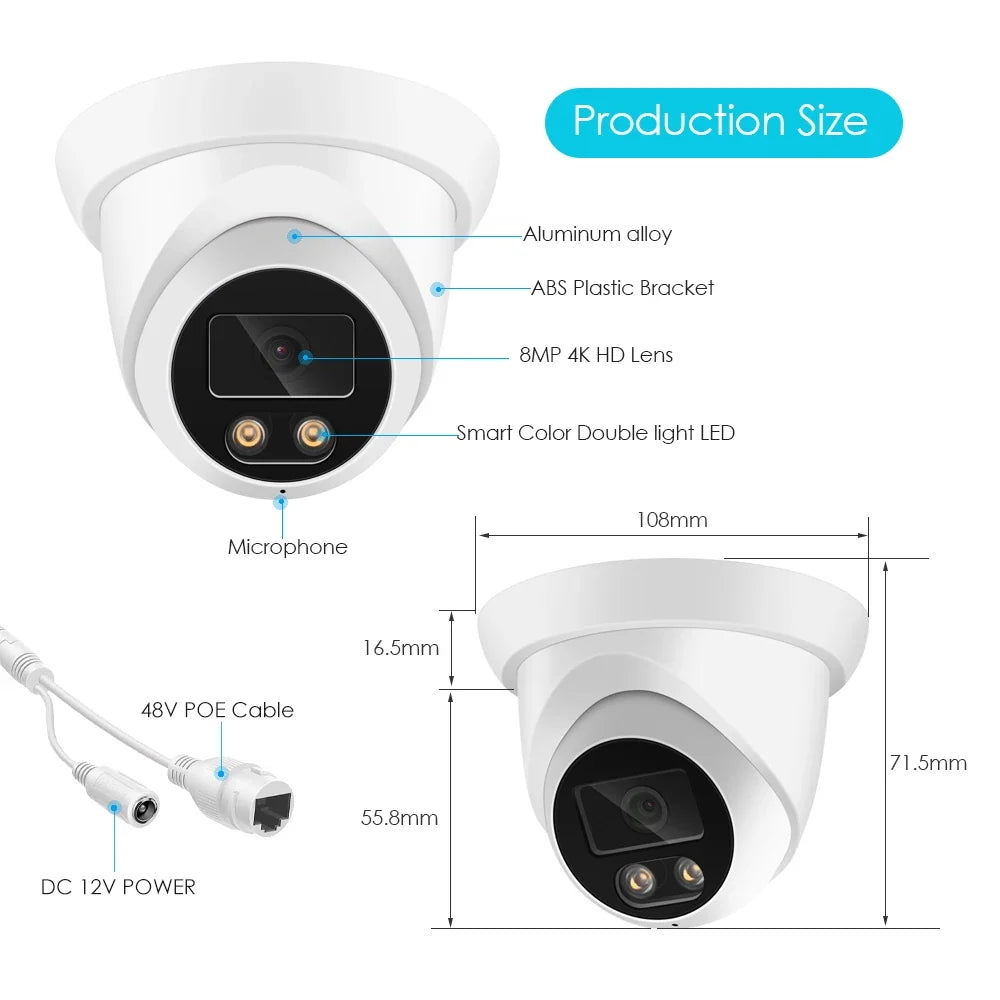 4K 8MP Outdoor Security Camera for Homes with smart color dual LED lights and PoE power