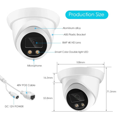4K 8MP Outdoor Security Camera for Homes with smart color dual LED lights and PoE power