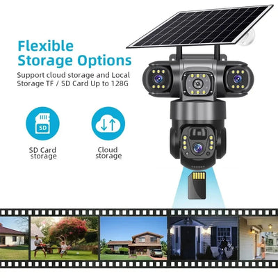 Solar Wireless Security Camera 12MP HD 3 Lens 10X Zoom IP66 Outdoor - stepyours.com