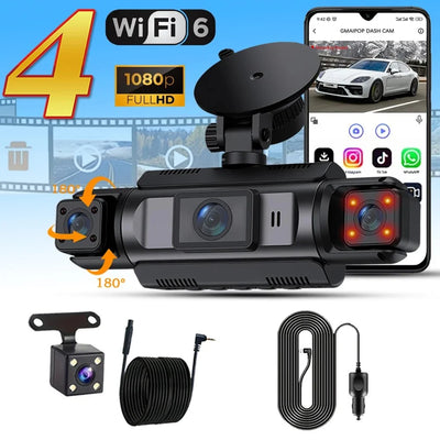 4 Channel WiFi Dash Cam 1080P Front Rear Left Right Night Vision Loop Recording - stepyours.com
