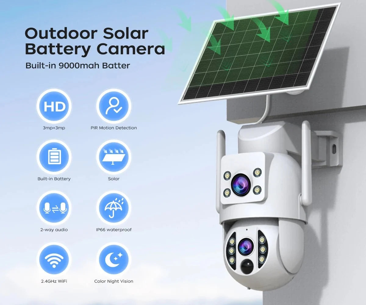 JOOAN S3 Solar Wireless Security Camera - Dual Lens 4K With PIR Hooks - stepyours.com