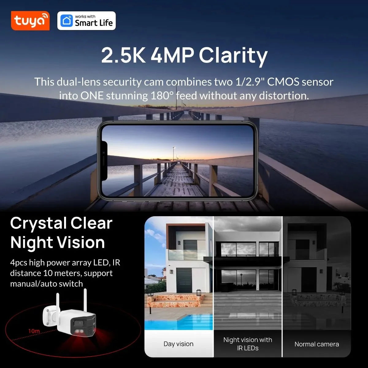 Hooked On Security Tuya Smart 4MP 2.5K Dual Lens Outdoor Camera Night Vision - stepyours.com