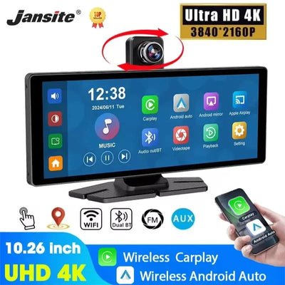 4K Dash Cam CarPlay Android Auto 350 Degree Rotating Lens GPS Bluetooth 7 Inch - stepyours.com