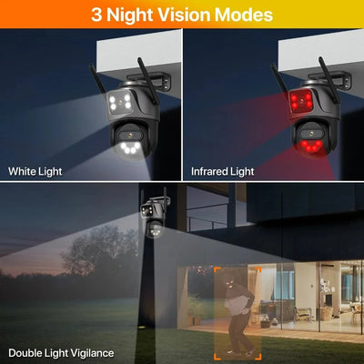 IP Camera 6K 9MP WiFi Outdoor Camera - 3 Lens Dual Screen PTZ With 8x Zoom - stepyours.com