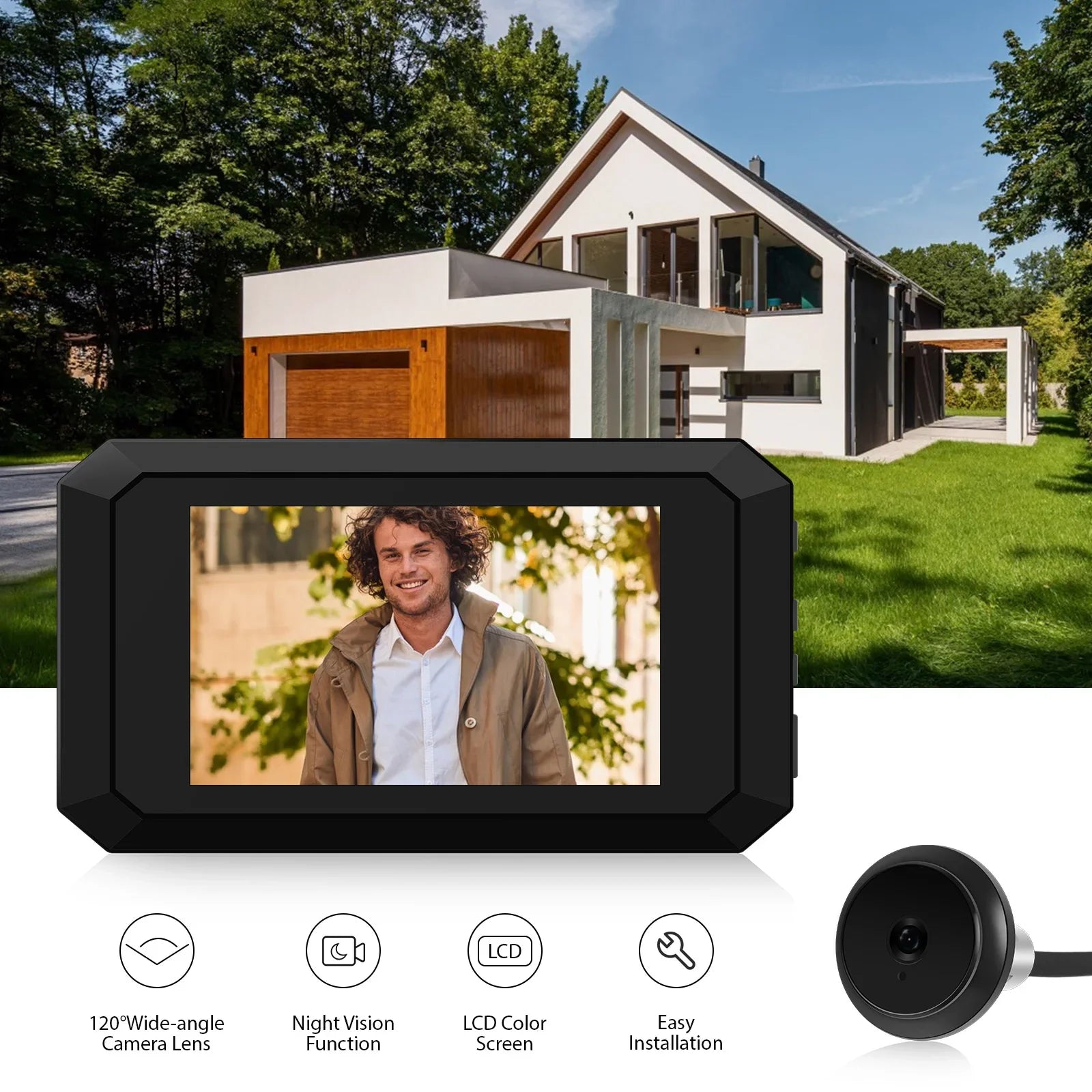 3.97 Inch LCD Peephole Camera Apartment Door 1080P - stepyours.com