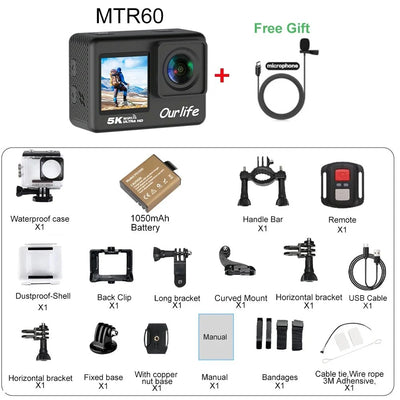 Ourlife MTR60 Action Camera 5K 30FPS Waterproof 2 Inch Touch LCD 4K60FPS WiFi - stepyours.com
