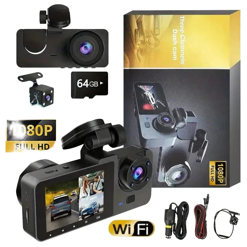 3 Channel 1080P Dash Cam For Cars With WiFi DVR Night Vision Rear View Camera - stepyours.com