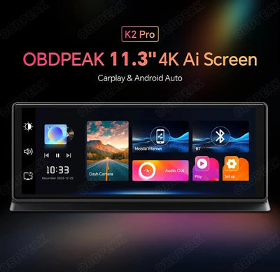 K2 Pro 11.3 4K Car DVR With Wireless CarPlay Android Auto Dual Lens Dash Cam - stepyours.com