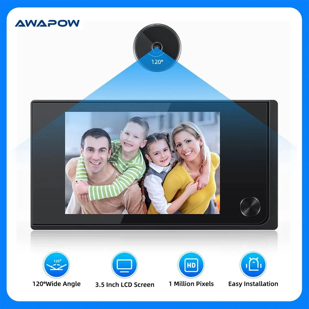 Awapow 3.5 Inch Door Peephole Viewer HD 2MP Wide Angle - stepyours.com