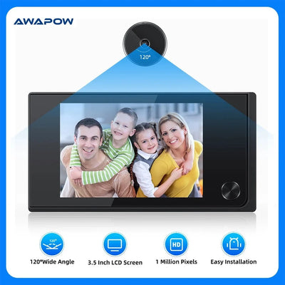 Awapow 3.5 Inch Door Peephole Viewer HD 2MP Wide Angle - stepyours.com