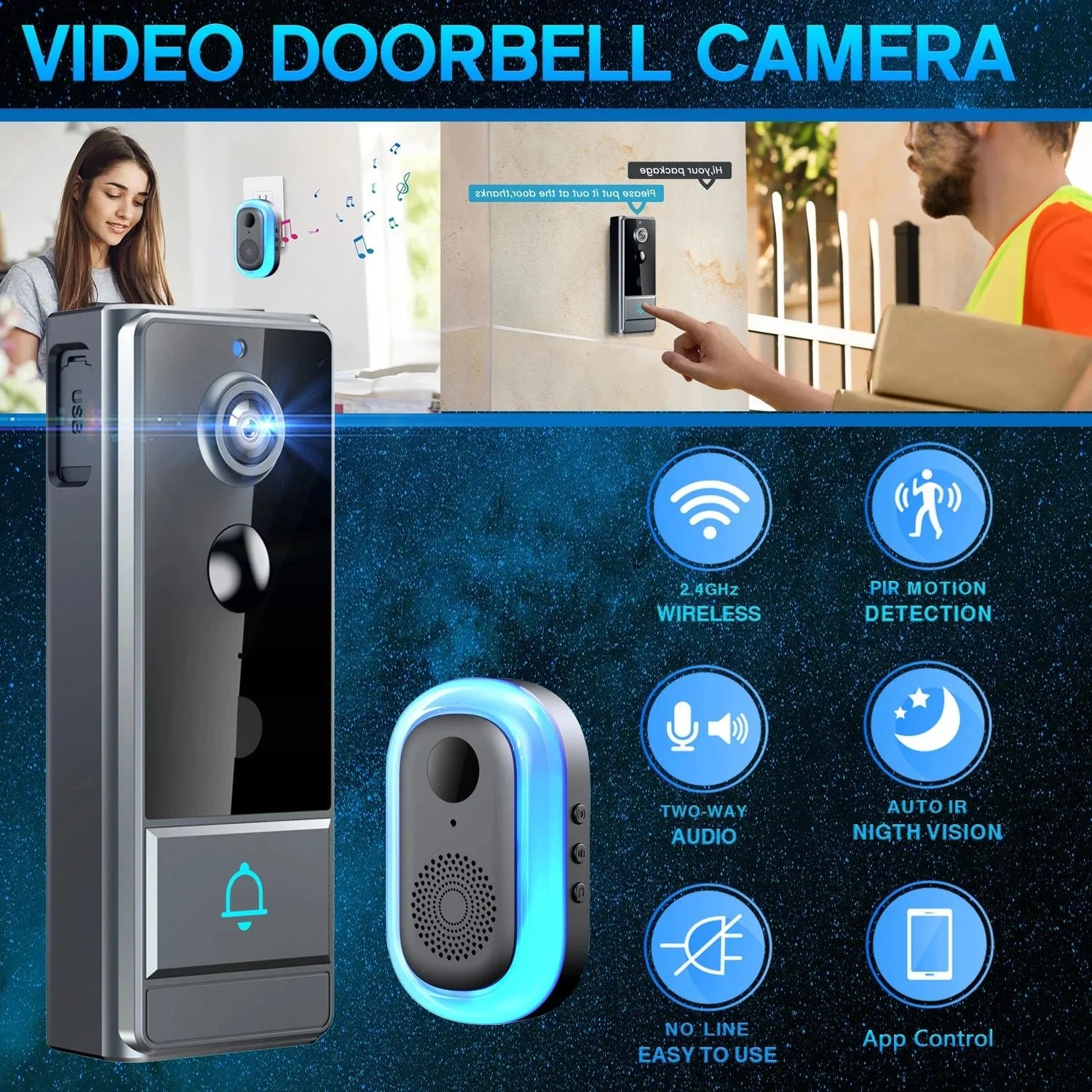 Wireless 960P HD Smart Doorbell With 3600mAh Battery Alerts - stepyours.com