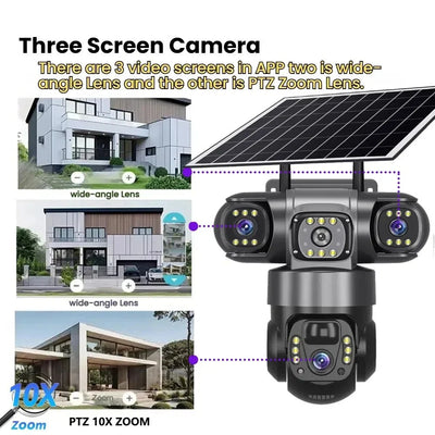 Solar Wireless Security Camera 12MP HD 3 Lens 10X Zoom IP66 Outdoor - stepyours.com